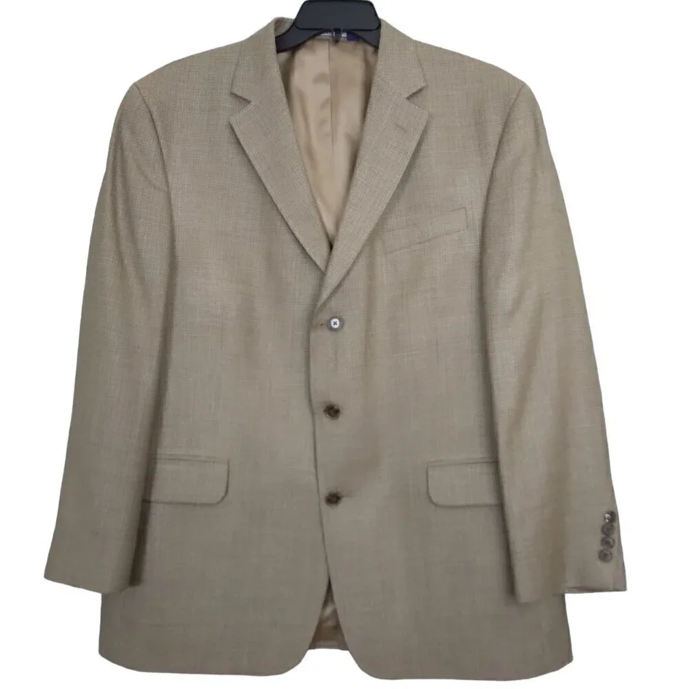 Stafford | Plaid Silk Wool Blazer Jacket Light Brown | Size 44R